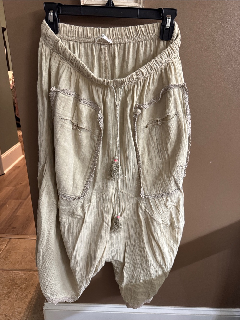 Free People Cream Drawstring Harem Pants